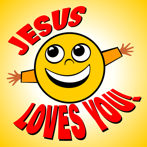 Alternate Happy Face Against A Yellow Background  Jesus Loves You