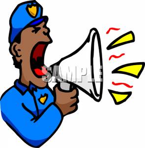An Officer Yelling Into A Megaphone   Royalty Free Clipart Picture