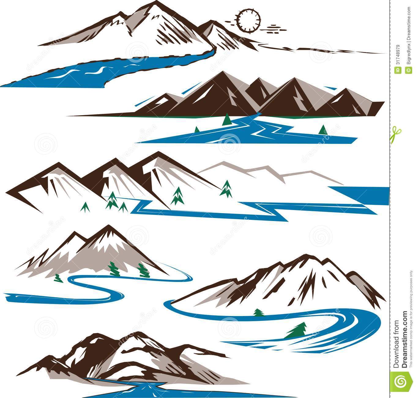 Clip Art Collection Of Stylized Rivers And Mountains