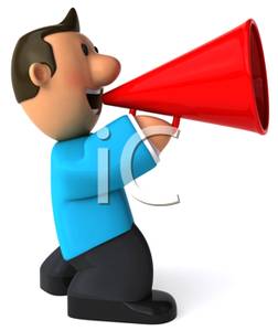 Clipart Image Of A Cartoon Man Yelling Through A Red Megaphone 