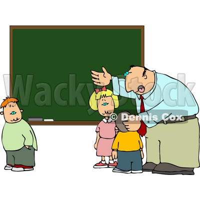 Elementary Male School Teacher Explaining To Students In Front Of A    