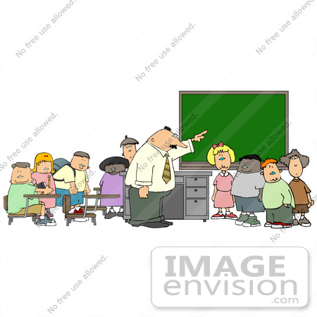 Elementary School Teacher Man Teaching His Students In A Classroom