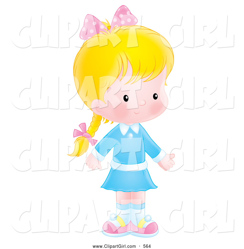 Larger Preview  Clip Art Of A Shy Blond Caucasian Child Girl In A Blue