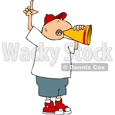 Man Yelling Through Megaphone And Pointing Finger Up Clipart Picture