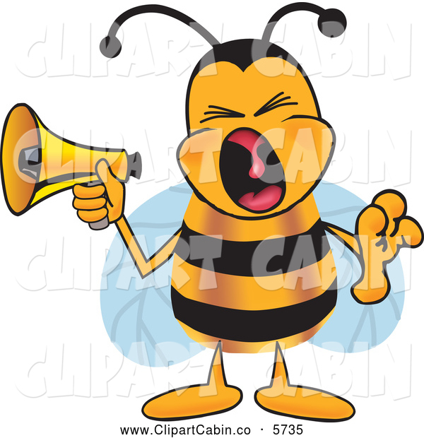     Of A Yelling Bee Mascot Cartoon Character Screaming Into A Megaphone