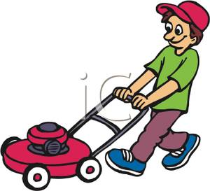 Teenager Mowing The Lawn   Royalty Free Clipart Picture