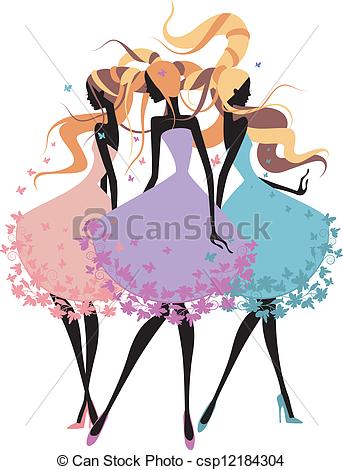 Vector Clipart Of Three Silhouette Girls With Tangled Hair Csp12184304    