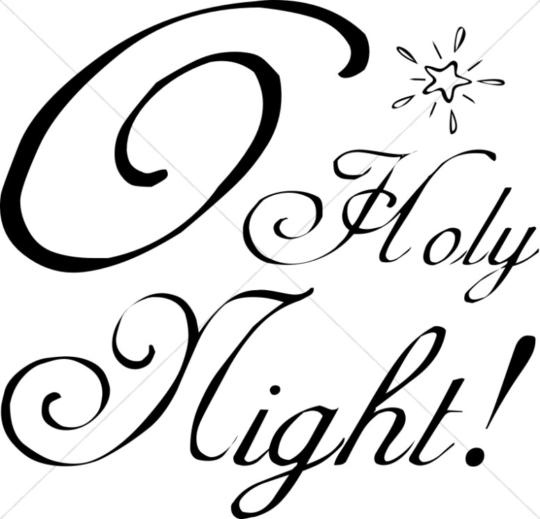 Black And White Holy Night And Star   Christmas Carol Word Art