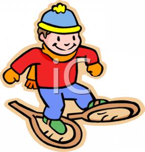 Cartoon Of A Boy Walking In Snowshoes   Royalty Free Clipart Picture