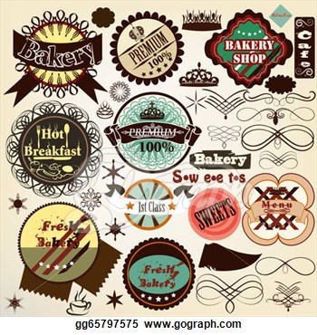 Clip Art   Collection Of Vintage Vector Food Labels Bakery And Sweets