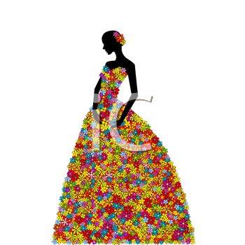     Clip Art Image  Silhouette Of A Woman Wearing A Dress Made Of Flowers