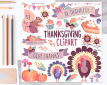 Clipart  Autumn  Watercolour Pumpkin Turkey Pie Banners  Kawaii
