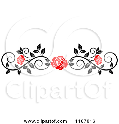 Clipart Of A Red Rose And Black And White Foliage Border Page Rule 4
