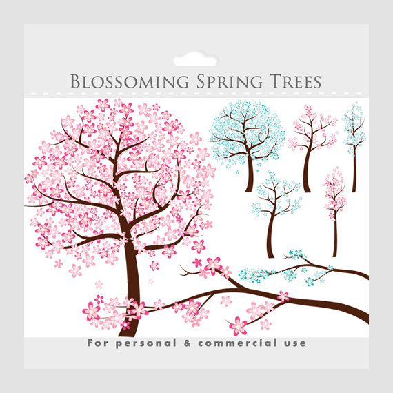 Flowers Tree Clipart   Spring Clip Art Flowering Tree  Whimsical