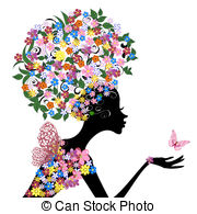 Girl With Flowers On Her Head Vector Clipart