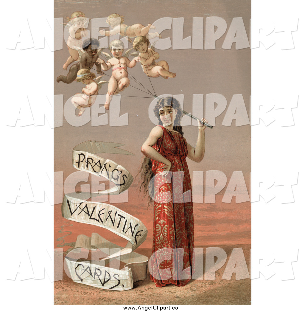 Larger Preview  Clip Art Of A Valentine Woman With Cherub Balloons By