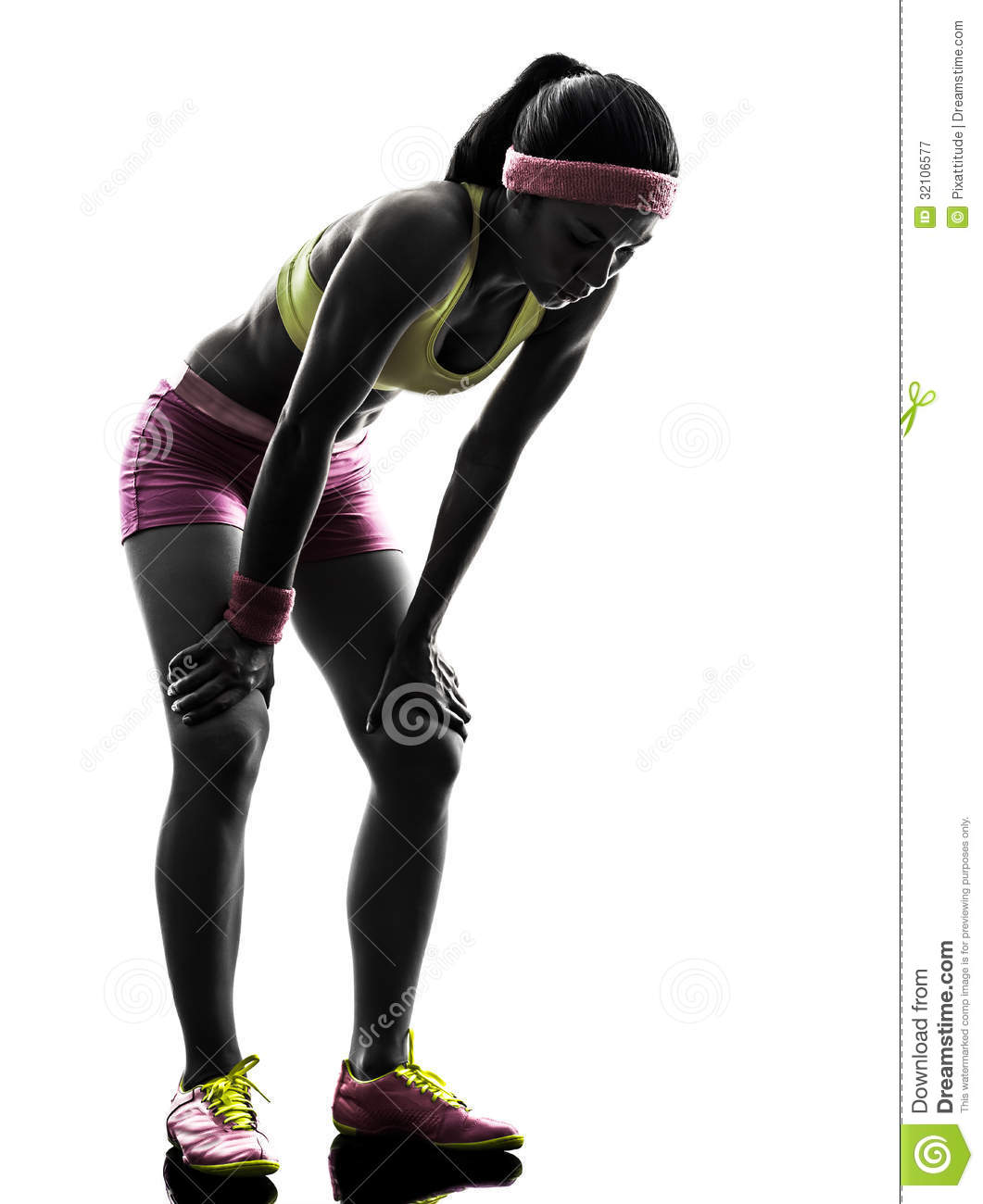 One Caucasian Woman Runner Running Tired Breathless In Silhouette On