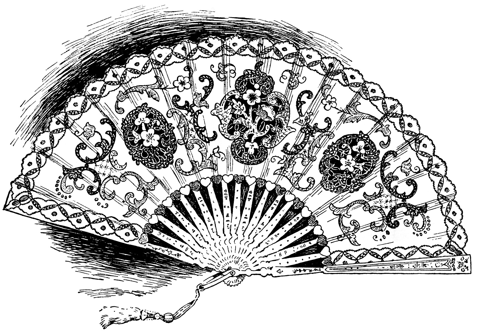 Vintage Clipart Fan Ladies Hand Held Lace Fan Victorian Fan Graphic