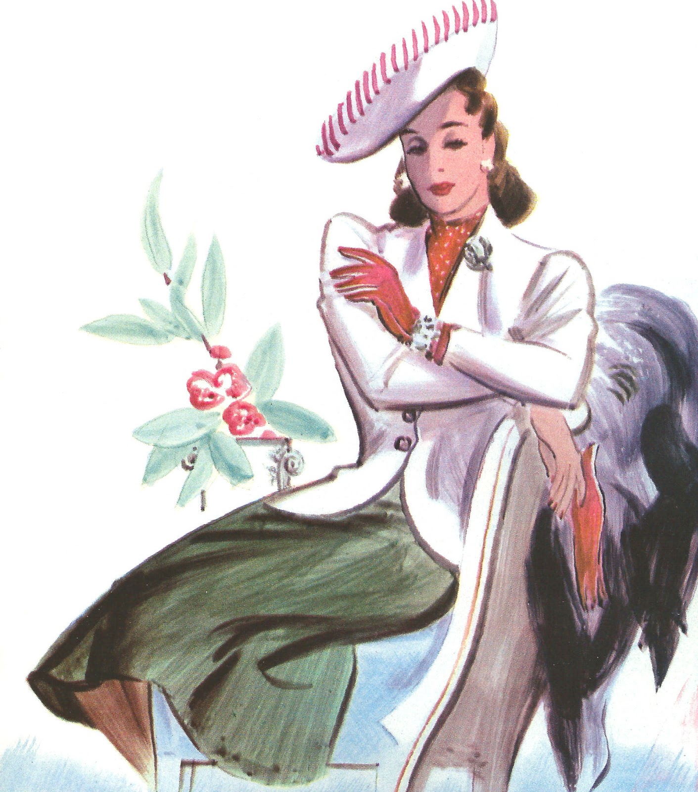 1940 Women S Fashion Clip Art From Vintage Car Catalog Green Skirt