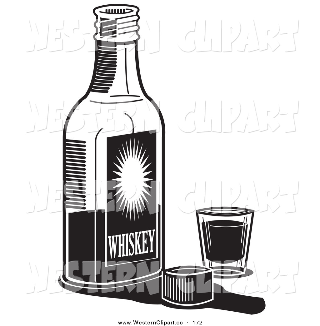 Black And White Bottle Of Whiskey By A Shot Glass In A Bar By Andy