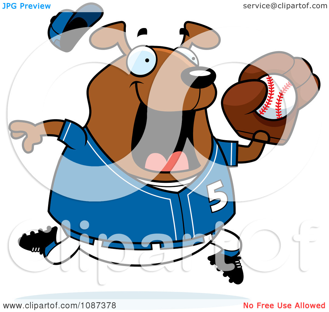 Clipart Chubby Dog Playing Baseball   Royalty Free Vector Illustration