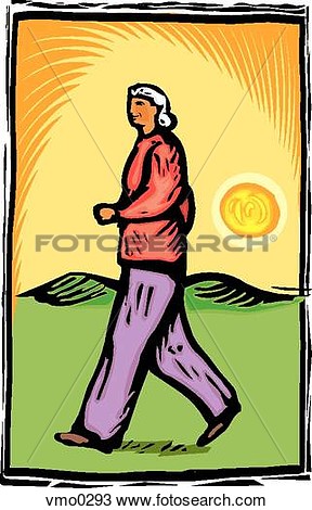 Drawing Of Senior Woman Walking Vmo0293   Search Clipart Illustration
