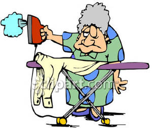 Old Woman Ironing Clothes   Royalty Free Clipart Picture