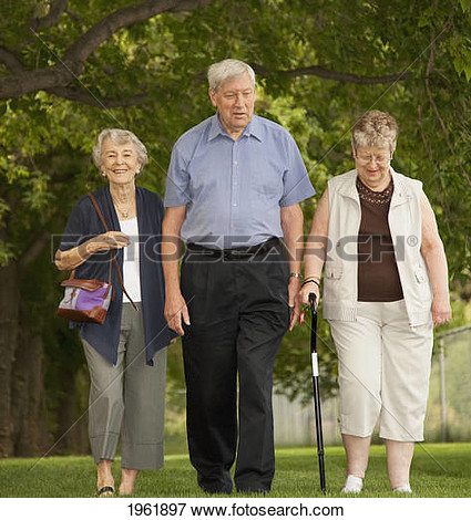 Picture Of Three Seniors Walking Together In A Park  Edmonton Alberta