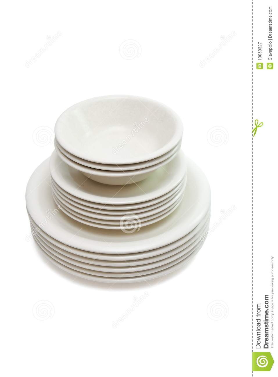 Stack Of Plain Beige Dinner Plates Soup Plates And Saucers Isolated 