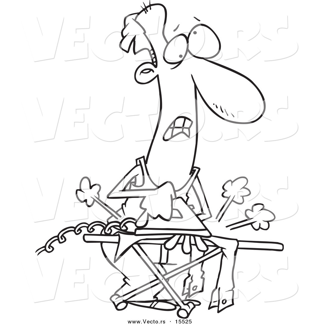 Vector Of A Cartoon Clueless Man Ironing Laundry   Coloring Page