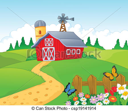 Clip Art Of Farm Cartoon Background   Vector Illustration Of Farm