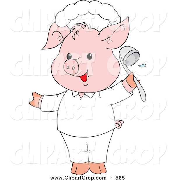 Clip Art Vector Of A Happy Cute Pink Pig Chef Holding A Ladle By Alex