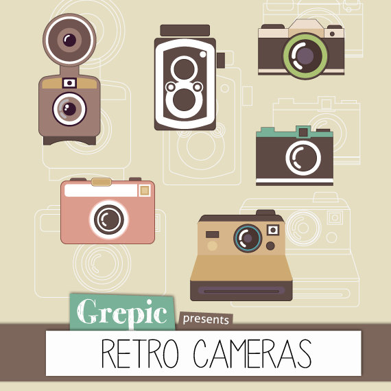Clipart Pack  Retro Cameras  For Vintage Scrapbooking Card Making