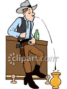Cowboy Spitting Into A Brass Spittoon Royalty Free Clipart Picture