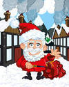 Dibujos Animados De Santa Claus Con Una Bolsa En Una Calle De Ciudad