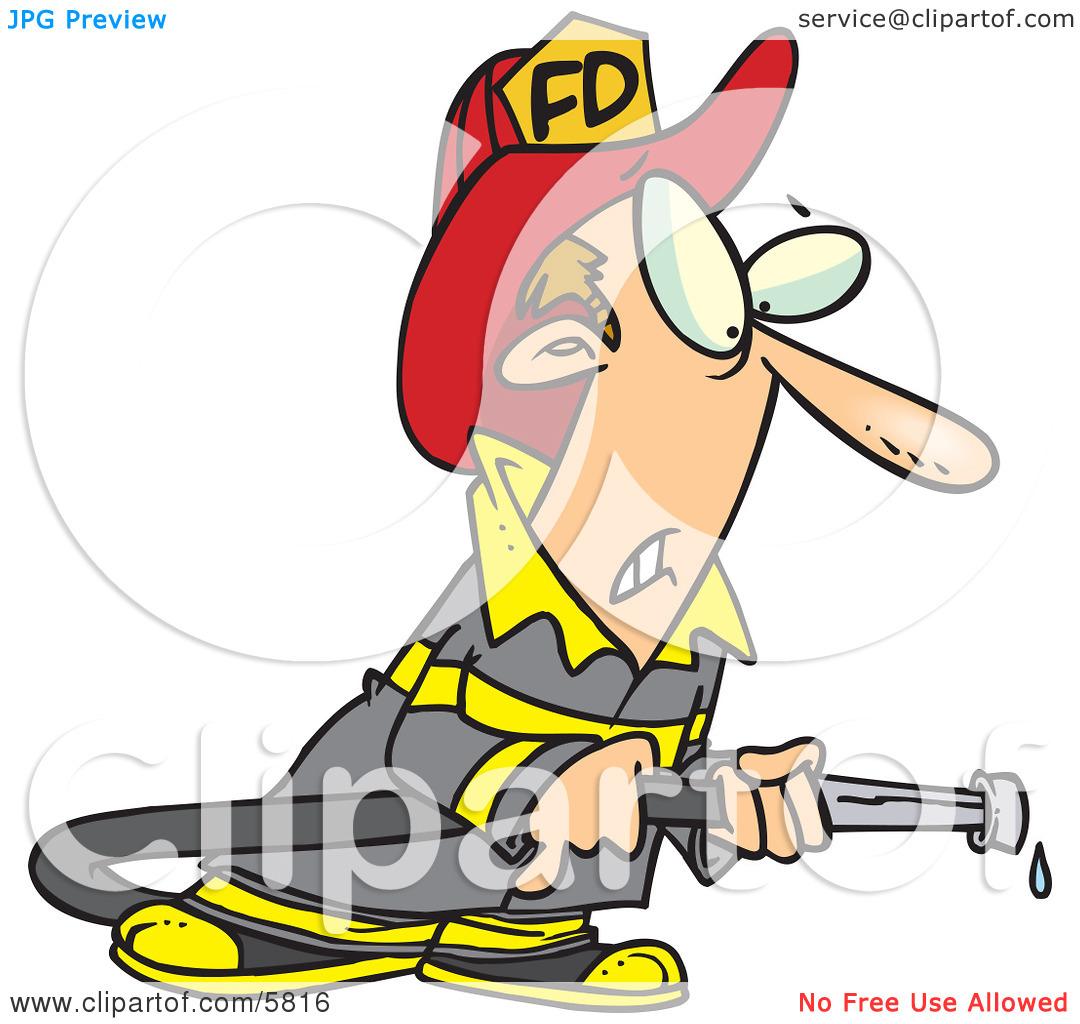 Fireman In Uniform Holding A Hose Clipart Illustration By Ron