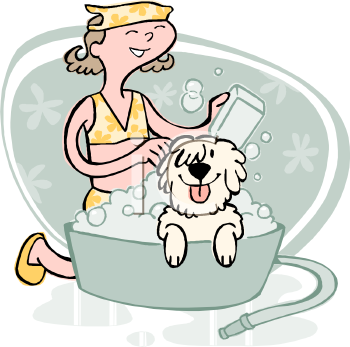Girl Washing Her Dog   Royalty Free Clip Art Illustration
