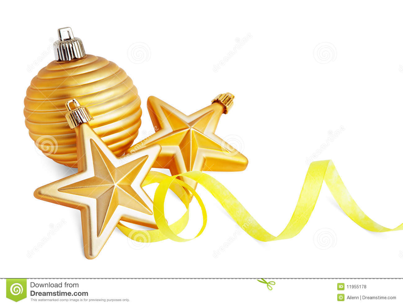 Gold Star And Christmas Ball With Paper Streamer Royalty Free Stock    
