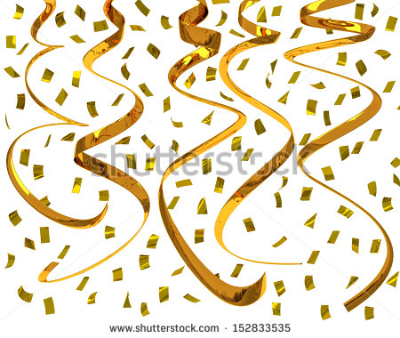 Golden Confetti Strings   Party Streamers 3d   Stock Photo