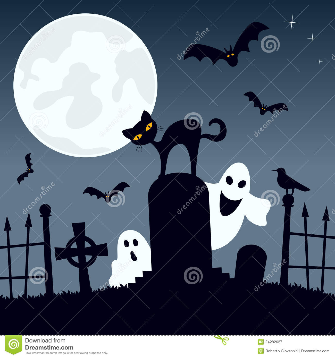 Halloween Night Scene Background With The Moon Over A Spooky Graveyard