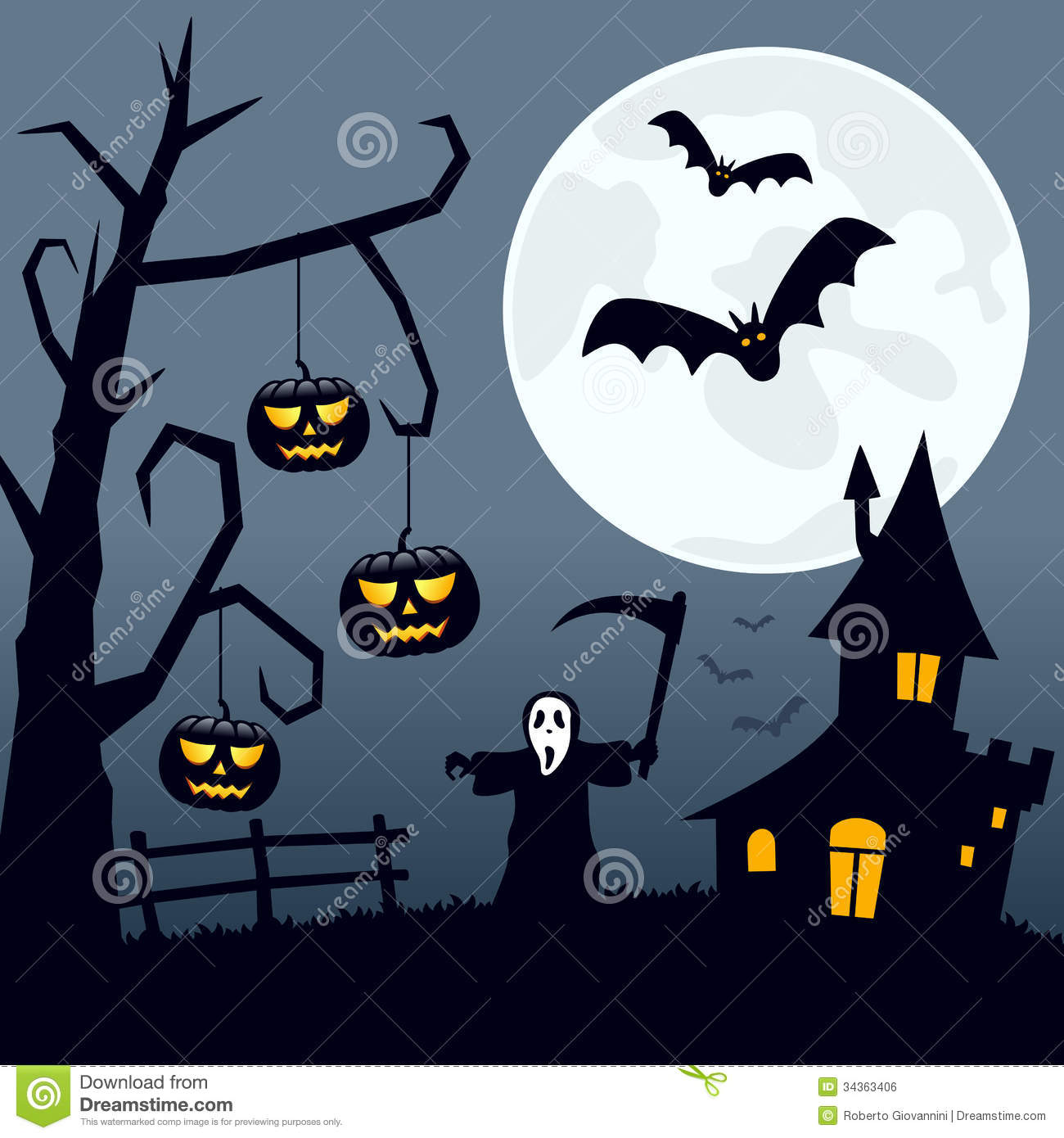 Halloween Night Scene Background With The Moon Over A Spooky Landscape
