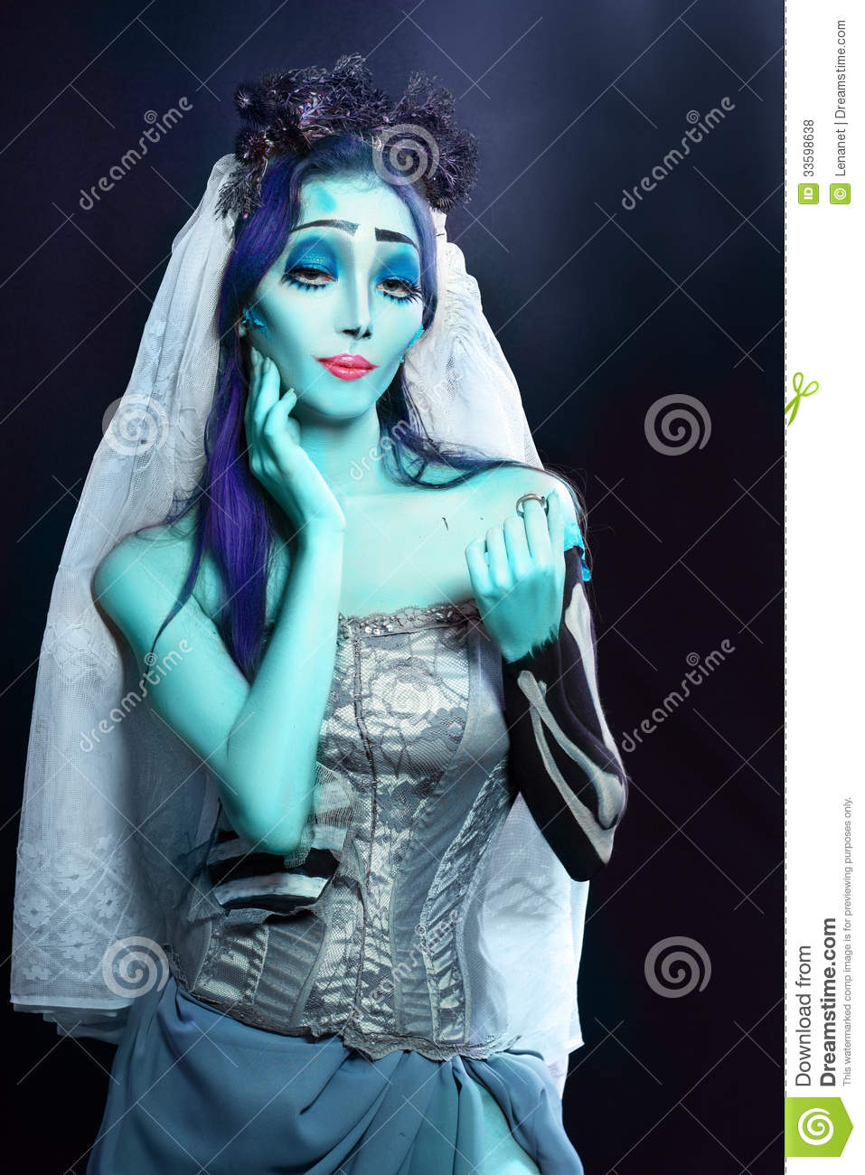 Halloween  Sorrow Scene Of A Corpse Bride Under Blue Moon Light    