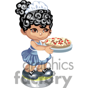 Little Girl In Waitress Uniform Serving Pizza