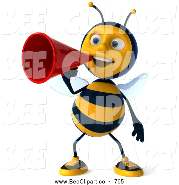 Of A Cheerful 3d Bee Character Making An Announcement By Julos    705