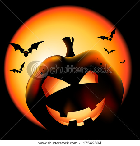 Picture Of A Grinning Halloween Jack O  Lantern With Vampire Bats