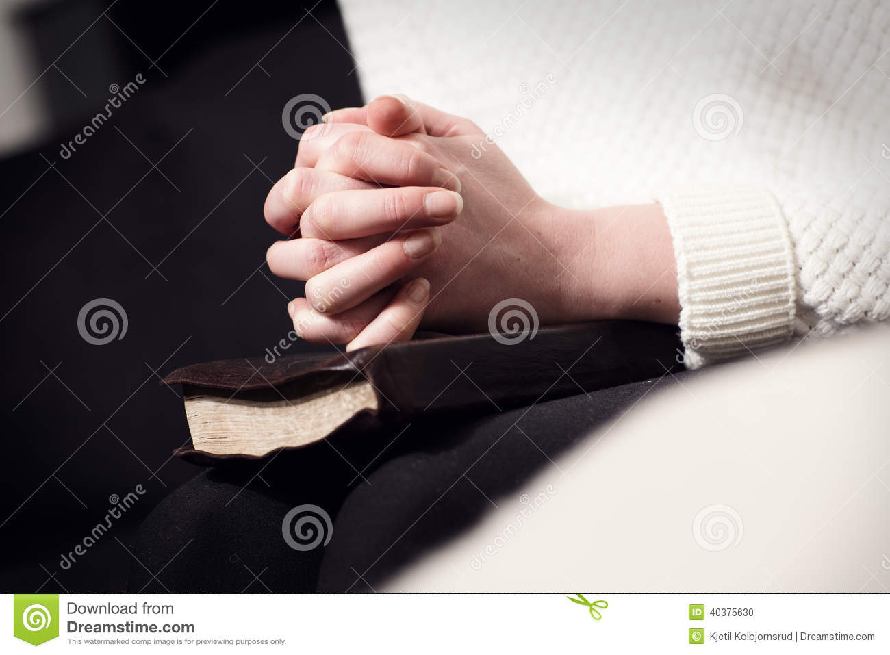 Praying Woman Folding Hands Over Bible Stock Photo   Image  40375630
