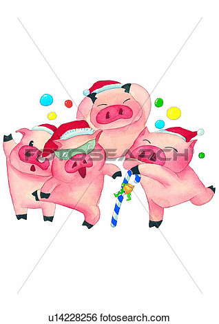 Stock Illustration   Christmas Celebration Pig Painting Watercolor