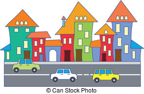 Town Street Vector Clipart And Illustrations