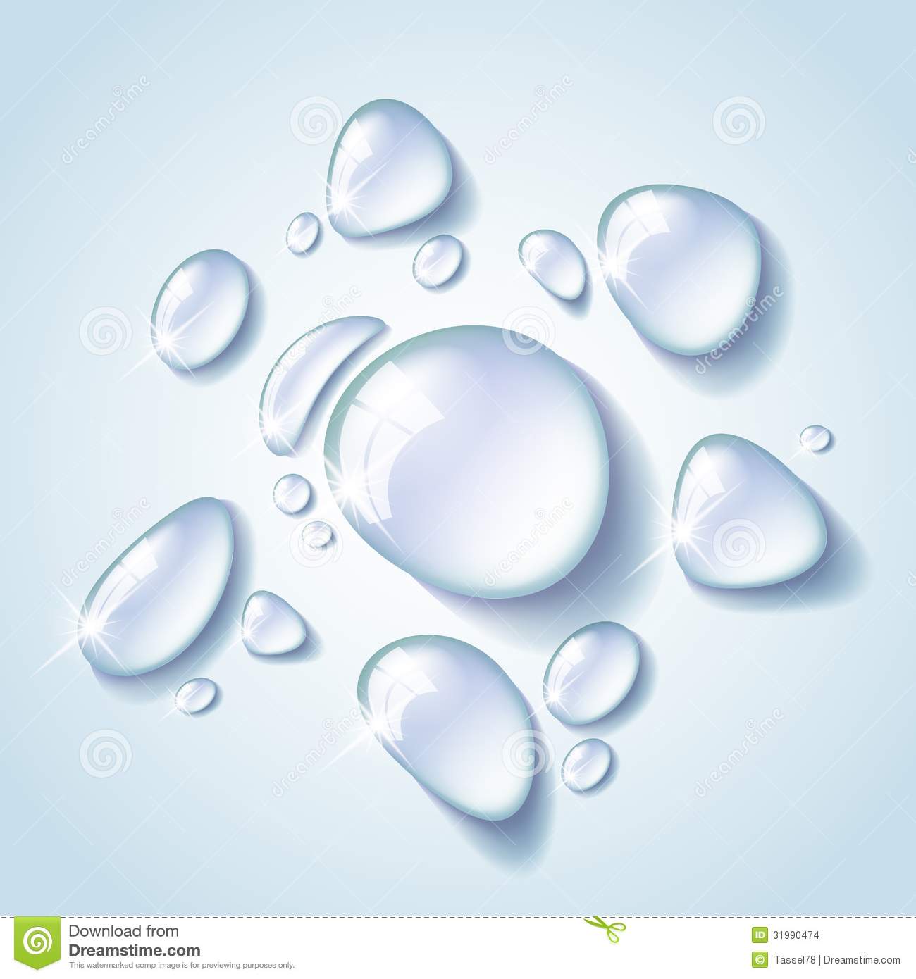 Transparent Water Drop On Light Blue Background Vector Illustration