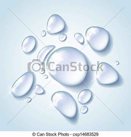 Vector Illustration Of Transparent Water Drop On Light Blue Background